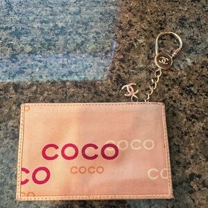 CHANEL Pink and Cream Key Card Holder